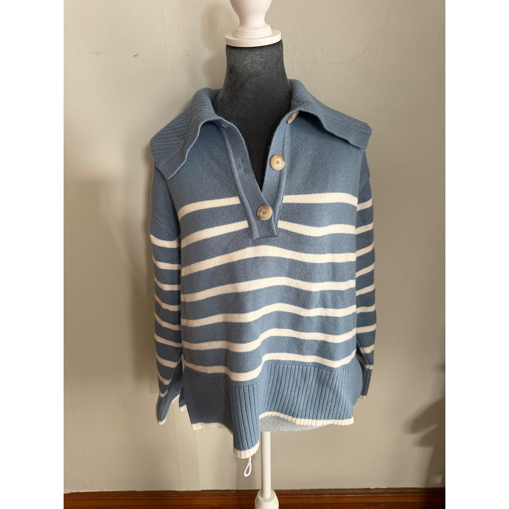 Maeve by Anthropologie Blue Striped nautical coastal chunky Sweater XS Italy